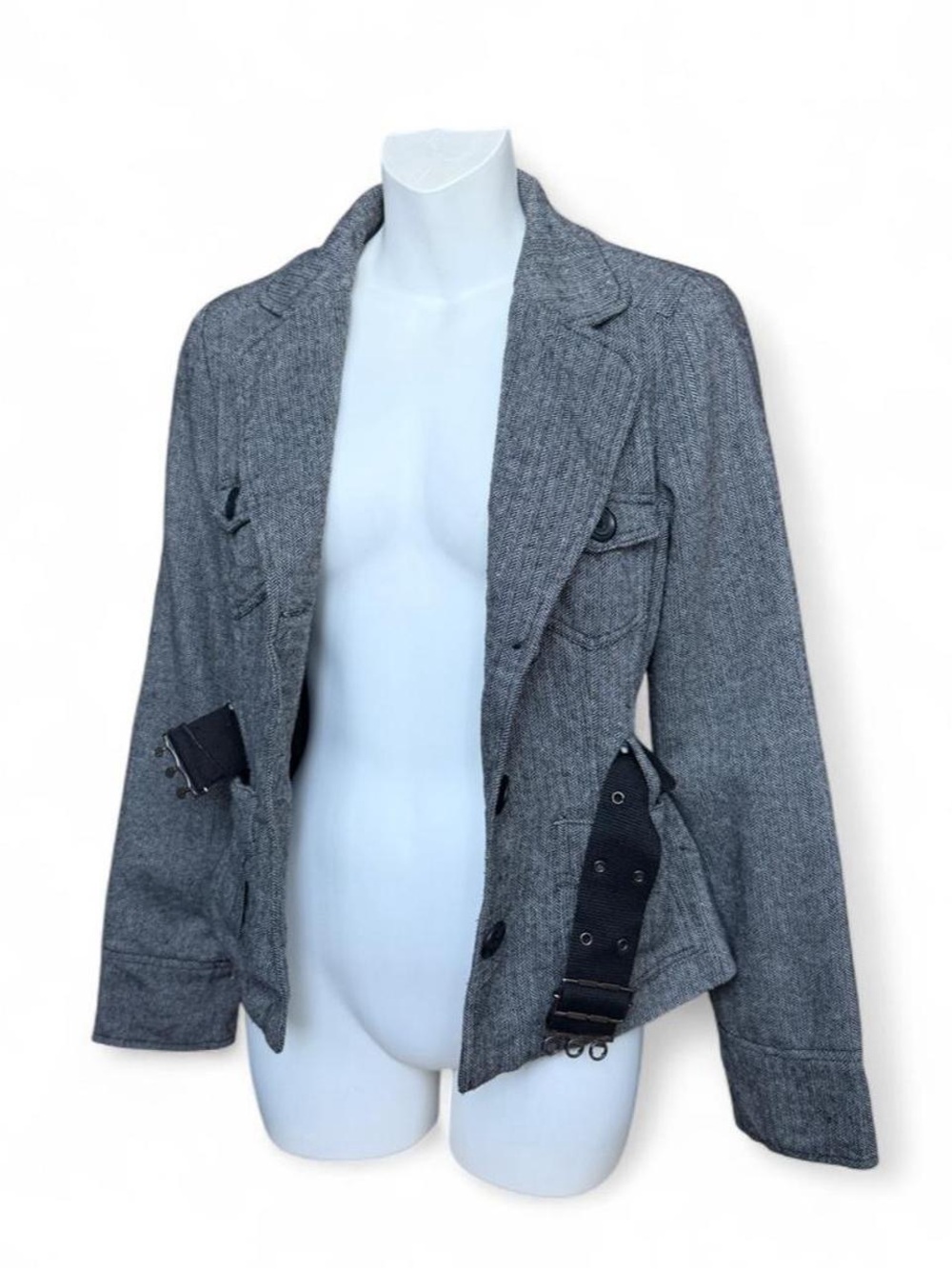 Women’s Gray Tailored Belted Jacket - Picture 3 of 6